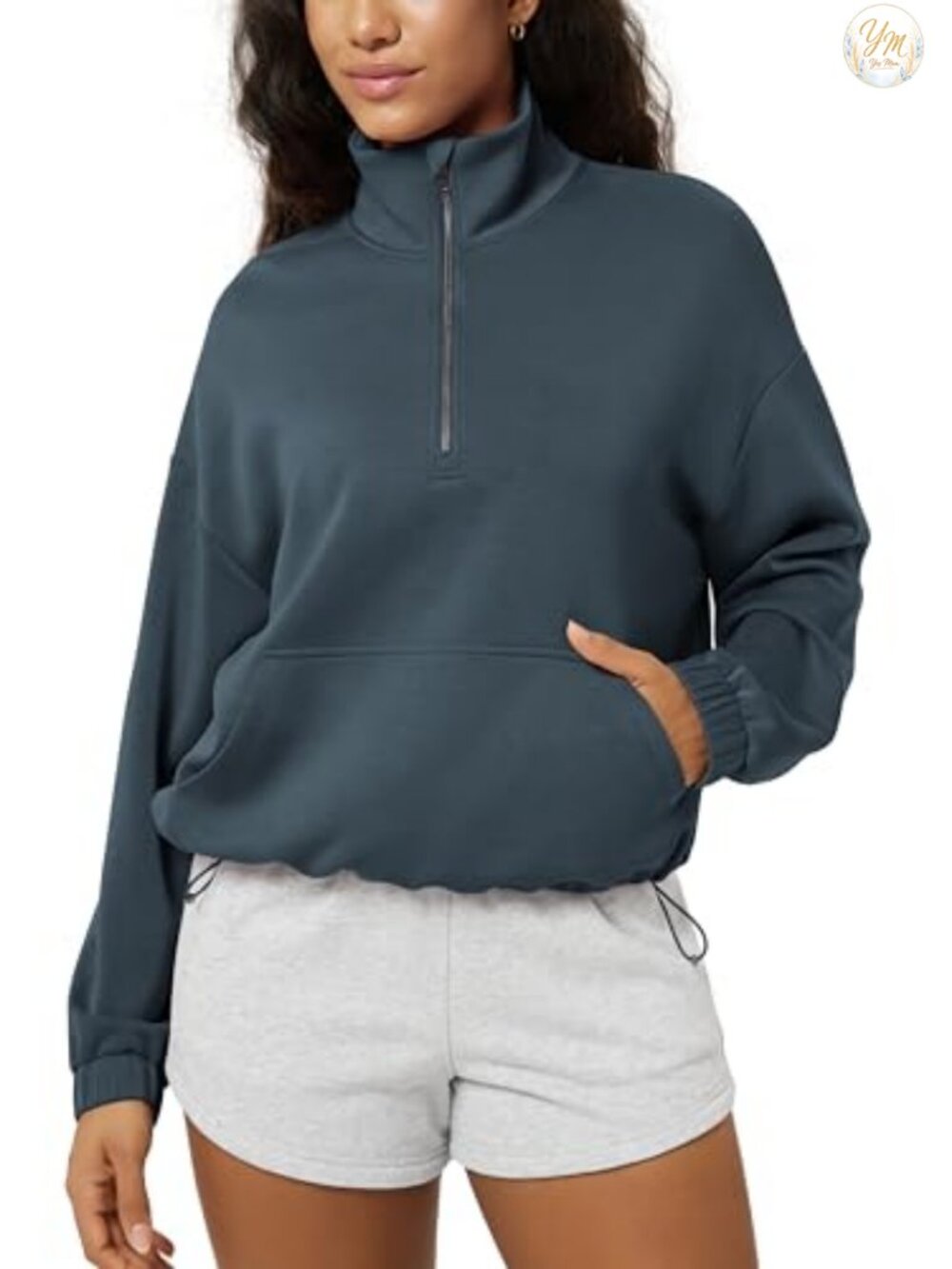 Women's Oversized Half-Zip Funnel Neck Sweatshirt with Pockets, Modal Soft